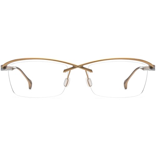 Image of FONEX Pure Titanium Glasses Frame Men Semi Rimless Square Eyeglasses Eyewear DTX416