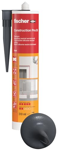 fischer Premium-Bausilikon geruchsarmes Silikon wetterfeste Dichtmasse für Innen & Außen Kartusche für zahlreiche Anwendungen und Baustoffe Langzeitschutz vor Schimmel 310 ml schiefergrau