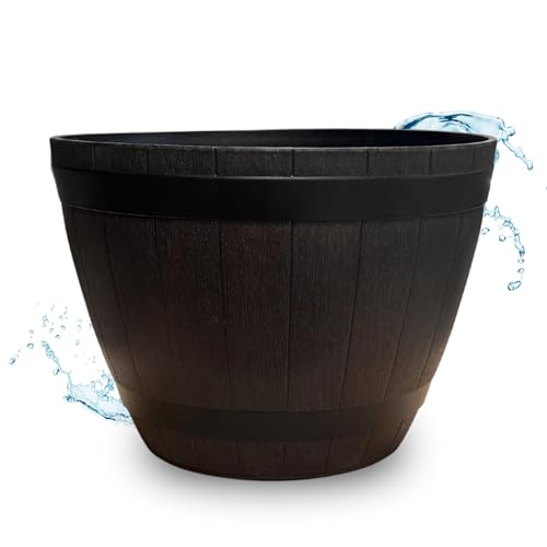 matches21 HOME & HOBBY Große Pflanzschalen für draussen in 51 x 36 cm - Holzfass-Optik Blumenschale braun als wetterfester Pflanzkübel