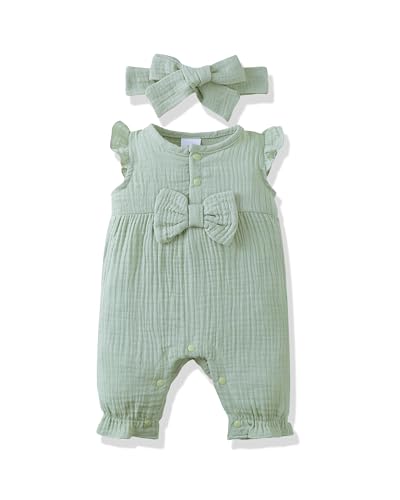 Image of Renotemy Baby Girl Clothes Romper Infant Summer Bodysuit Outfits Cotton Linen Jumpsuits Newborn Essential Preemie Clothes