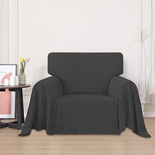 Easy-Going 80X102 Inches Chair Sofa Cover, Jacquard Velvet Couch Slipcover For 1 Cushion Couch, L Shape Sectional Covers For Dogs, Washable Sofa Blanket, Furniture Protector For Pets, Dark Gray #TOP1