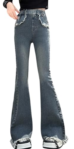 SEAUR Girls Fashion Jeans Stretch Flare Leg Denim Pants Vintage Baggy Elastic Waist Jeans for Kids Trendy Clothes