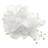 ハッピーハット コサージュ 大きめ エレガントブルーム 柔らかなメッシュ ホワイト 花びら 立体感 豪華 パール飾り フラワー オーガンジー 卒業式 卒園式 約15cm 華やか 10a-01 フォーマル レディース スーツ 結婚式 入学式 入園式 お洒落 合唱 髪飾り ドレス コーラス 衣装