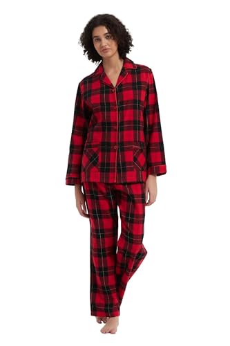 kolipajam Conjunto de pijamas a juego para parejas, 100 % franela de algodón para parejas, pijamas suaves con bolsillos, Tela a cuadros roja y negra, XXXL