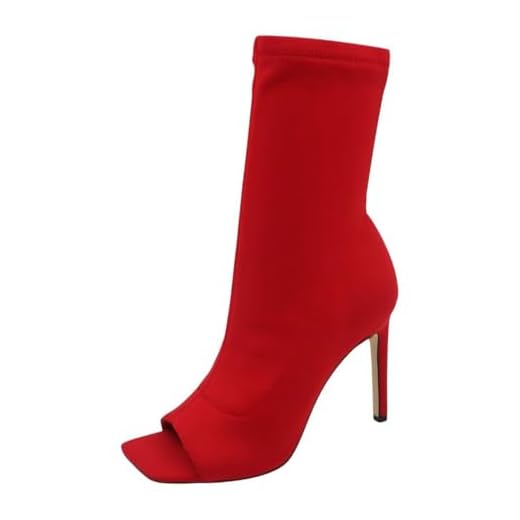 Anne Michelle Womens Square Peep Toe High Heel Ankle Booties Endless-03 Red 10