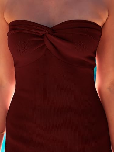 Image of LILLUSORY Women 2026 Summer Spring Corset Bodycon Midi Vacation Sun Dresses Sexy Baby Bridal Shower Wedding Long Maxi Beach Graguation Birthday Party Cocktail Cute Clothes Trendy Outfits Wine Red XS