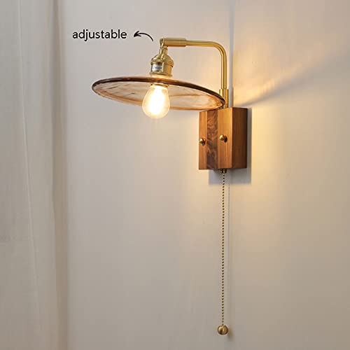 Aplique de pared E27 ajustable de latón cepillado interior y lámpara de madera 3