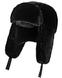 Trapper Hat with Ear Flaps - Winter Russian-Style Fur Pilot Ushanka, Windproof Skiing for Men & Women Black