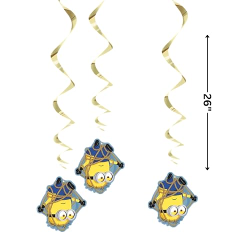Image of Despicable Me Hanging Swirl Decorations, 26 inch (Pack of 3) - Eye-Catching Yellow & Blue Design, Perfect for Indoor & Outdoor Use