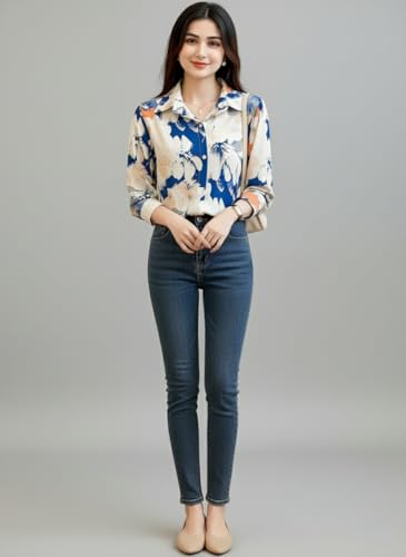 Image of Trendy Queen Women's Printed Straight Mandarin Neck Shirt for Women's | Tops for Woman Shirts | Shirt for Women Stylish Western (SD778 S)