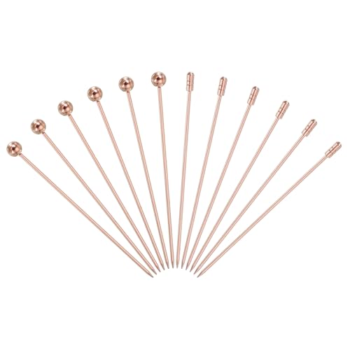 QUARKZMAN 12 Stück Edelstahl-Cocktailspieße 4.33 Martini-Spieße Obstspieße Metallspieße Wiederverwendbar Für Getränke Olives Vorspeisen Obst Deko Rosegold (Perle/Zylinder)