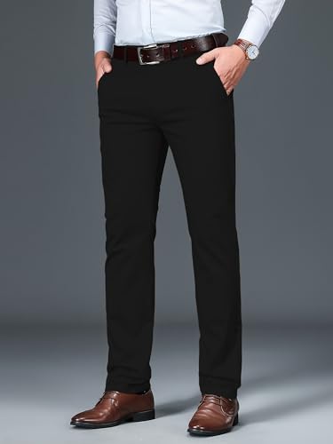Image of AVANOVA Men's Light Grey Solid Trousers Light Business Style Slightly Stretch Straight Leg Pants for Outdoor Casual Daily (Trouser 127)