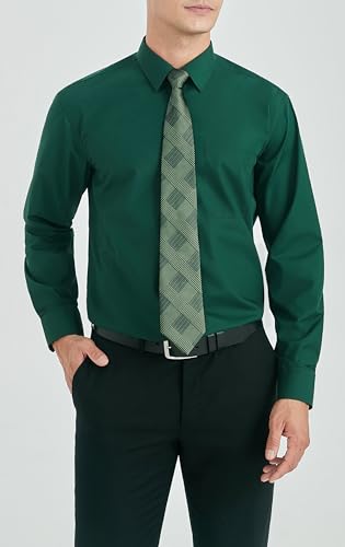 Image of HISDERN Mens Dress Shirt with Tie Pocket Square Set Classic Button Down Shirt Matching Tie Long Sleeve Shirts