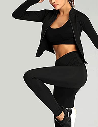 Gnveub Women’s Sports Running Jacket Slim Fit Stretchy Full Zip Athletic Workout Lightweight Jacket With Thumb Holes(Black,S) #TOP3
