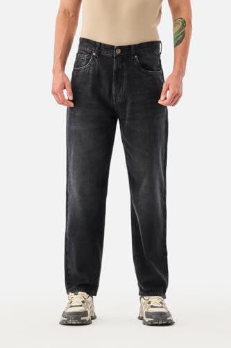Image of SNITCH Men Jeans for Street Wear | Baggy Fit Washed Pattern Wide-Leg Style | 100% Cotton Non-Stretchable Denim Weave for Ultimate Comfort & Casual Outings
