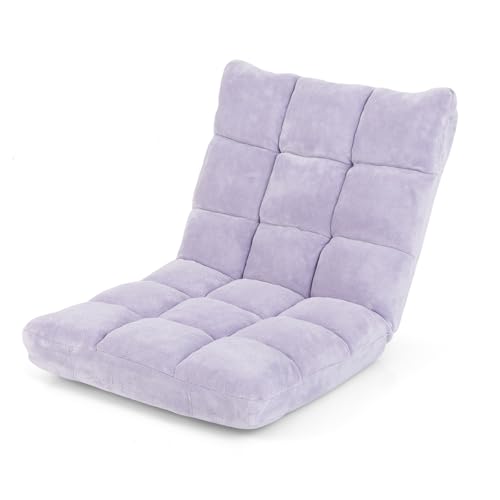 Image of COSTWAY Floor Chair, Video Gaming Chairs with Back Support, Adjustable 14-Position, Alloy Steel Frame, Soft Coral Fleece, Lazy Sofa Lounge for Reading Living Room Recliner for Adults Kids (Lavender)