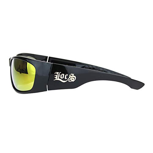 Mens Locs Sunglasses Oval Rectangle Wrap Around Black Frame Mirror Lens UV 4004
