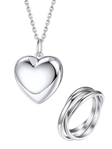 Bestyle Triple Interlocked Rolling Rings Heart Locket Necklace for Women