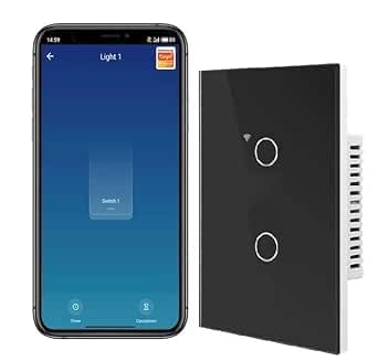 Smart WiFi touch Wall Light 2 Gang switch, Glass Panel, Home Automation, 2.4GHz, IOS and Android System, Remote Control, Smart Life, Tuya App, Work with Alexa, Google Home (Switch 2 Gang Black color)