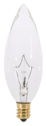 Satco A3682 130V Candelabra Base 25-Watt B9.5 Light Bulb Clear