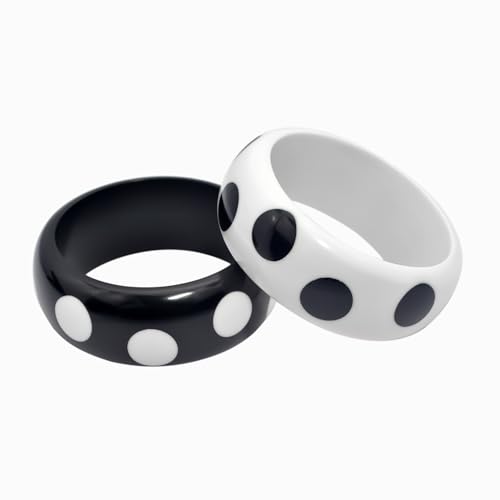 Pure Hands Polka Dot Resin Bangles Set – Polka Hauteur Black and White Handmade Bracelets for Women | Modern Half-Round and Wide Cuff Design Studio