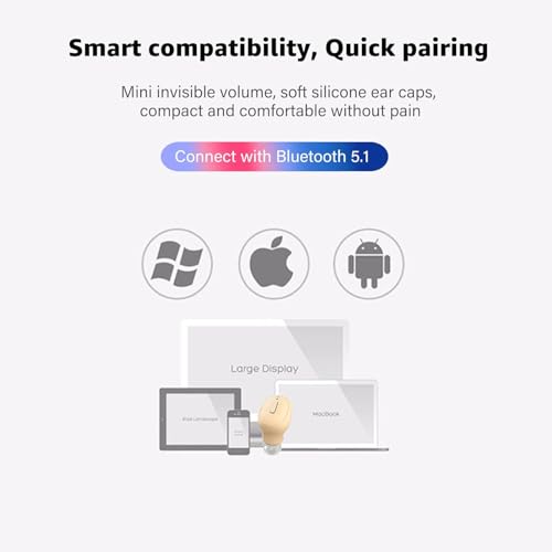 Image of Single Bluetooth Wireless Earbud, Mini Invisible in-Ear Wireless Bluetooth Headphone 12 Hours Super Long Battery Life Suitable for Sports Work and Sleep- Beige