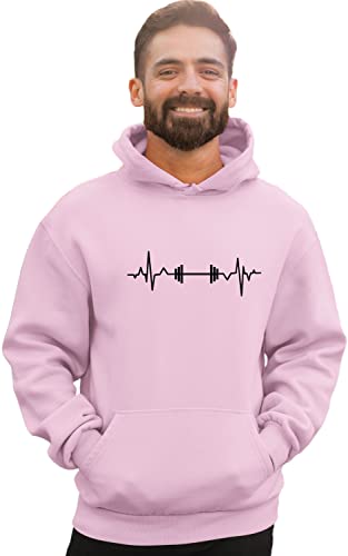 Go All Out 3X-Large Classic Pink Mens Barbell Heartbeat Weightlifting Gym Workout Gift Idea Sweatshirt Hoodie