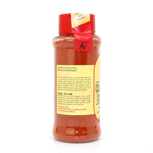TUTTOCALABRIA Calabrian, Chili Powder, Hot, Shaker, 110 g, 3.88 oz All Natural, Non-GMO, Product of Italy