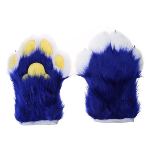 Gants de patte de loup en peluche pour cosplay et déguisement adulte
