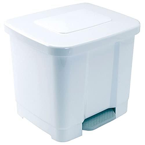 Acan Tradineur - Cubo de basura con pedal, plástico, PLFT, contenedor de residuos, papelera con separador para colocar dos bolsas, cocina (Blanco, 35 litros, 38 x 43 x 38 cm)