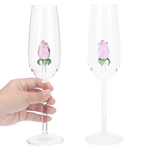 STOBAZA Rose Wine Glass with Rose Inside Wine Goblet Cocktail Glasses Crystal Flutes Red Wine Glass for Wedding Birthday Christmas Gift-1pc