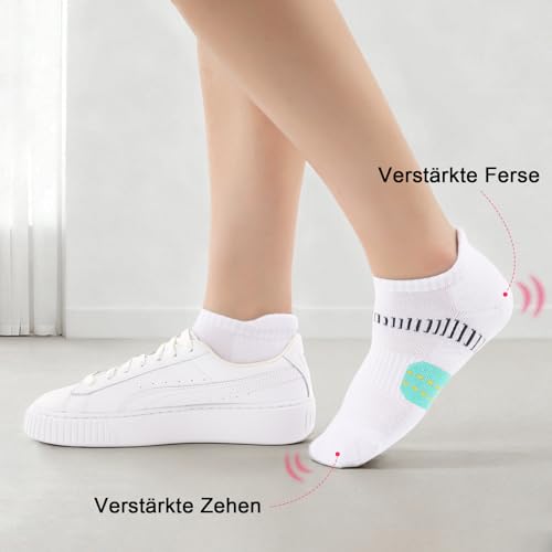 EconioSocken Sneaker Socken Damen 39-42，Anti-Blasen Laufsocken mit gepolsterter Unterstützung Kurze Knöchelsocken Atmungsaktive Sportsocken sneakersocken damen 35-38,6 Paar