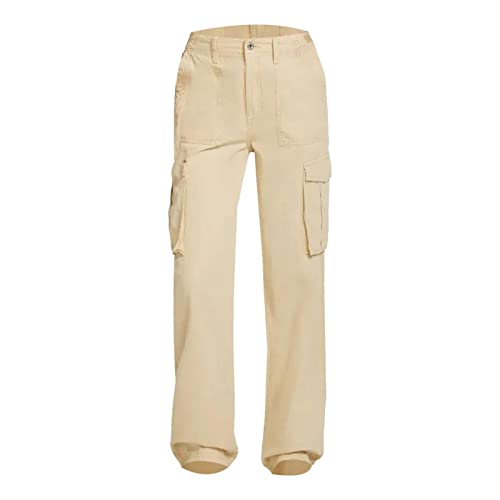 Pantalon confortable pour femme 7/8 beige L à taille haute réglable