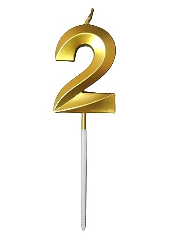 Image of Number 2 Cake Candles for 2nd Birthday /Anniversary Celebrations Party | Cake Decoration | Color - Gold