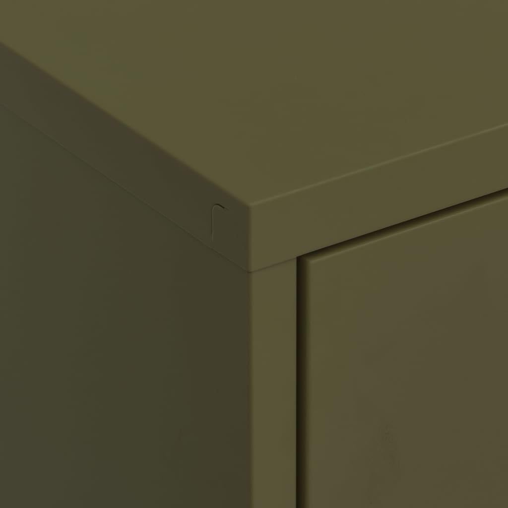 Oliwkowa metalowa szafka do przechowywania z 2 drzwiami, 2 wysuwanymi szufladami i regulowaną półką, 80 x 35 x 102 cm, szafka użytkowa do domowego biura i organizacji garażu