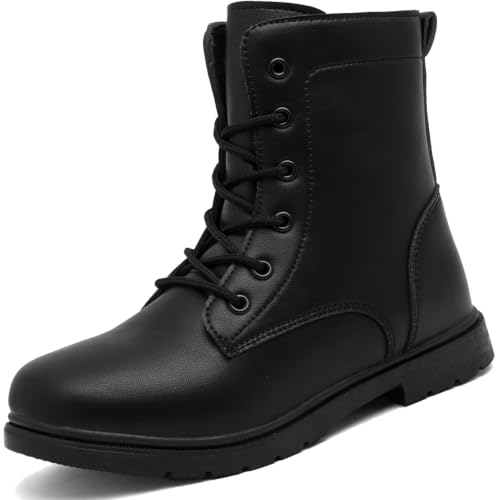 situkeke Jungen Mädchen Stiefel Klassischer Stiefel für Kinder Reißverschluss Frühlingstiefel Herbststiefel Winterstiefel Schnürstiefel,Black,EU36