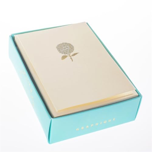 Image of Graphique Hydrangea La Petite Presse Boxed Notecards - 10 Embellished Gold Foil Blank Cards with Matching Envelopes and Storage Box, 3.25 inch x 4.75 inch (L1346CB)