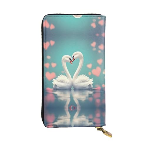 Portefeuille zippé grand format avec porte-cartes motif cygne romantique
