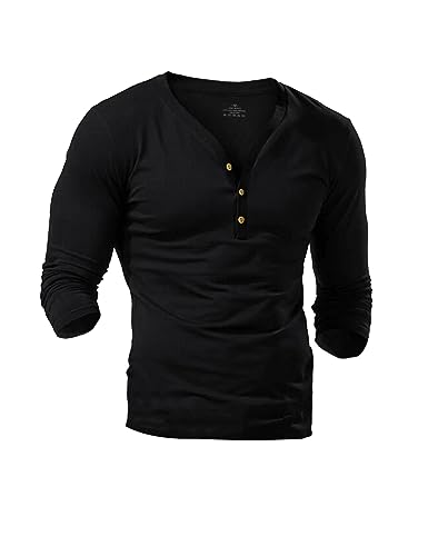 Mens Fashion Henley Shirts Cotton Casual Long Sleeve Button T-Shirt with Pocket