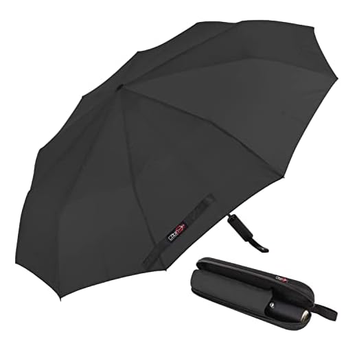 Ombrello Portatile Automatico Antivento, CABIN GO 4450 Ombrello Pieghevole Compatto Resistente Leggero con Custodia Impermeabile e 10 Stecche rinforzate Ombrello da Viaggio