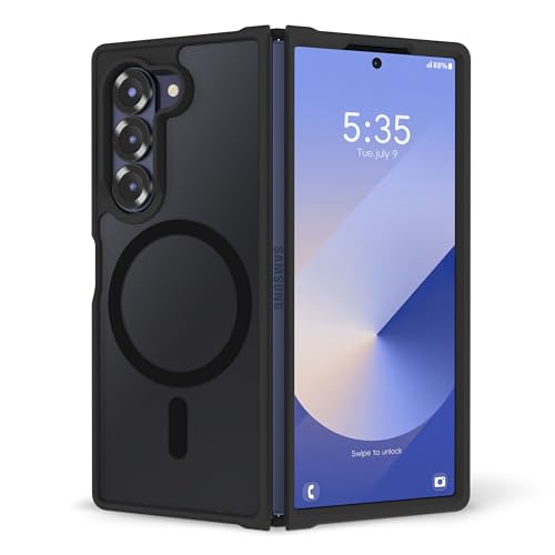 Image of ORETECH Magnetic Case Compatible with Samsung Galaxy Z Fold 6 Case, Translucent Back Non-Slip Hard PC Shockproof Bumper Protective Phone Case Cover for Samsung Z Fold 6 - Black