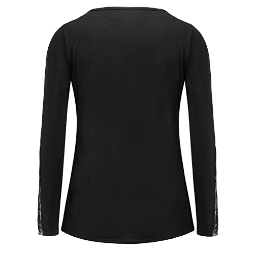 Blusa feminina fashion casual sexy de renda com costura de malha e decote em V manga comprida top el