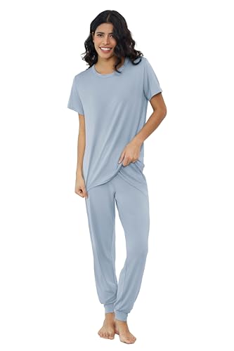 Image of Joyaria Bamboo Viscose Pajamas Women Ultra Soft Short Sleeve Jogger Pants Pjs Set Cooling Sleepwear