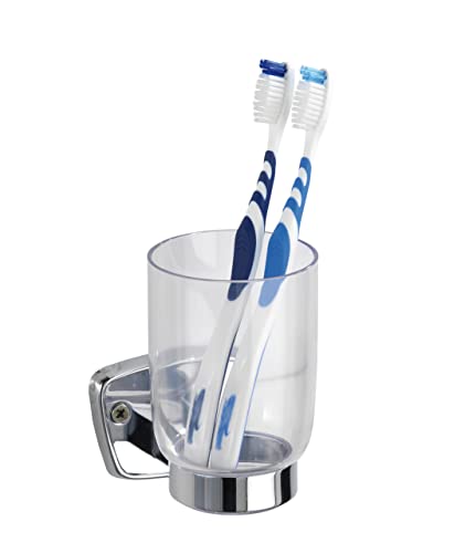WENKO Zahnputzbecherhalter Mod. Basic eleganter Becher mit Wandhalterung für hygienische Aufbewahrung Maße 8 x 13 x 9 cm Farbe glänzend transparent