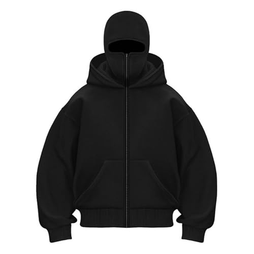 Balaclava Hoodie Jacket Zip Up Fashion Double Layer Hooded Sweatshirt Outerwear Jacket Y2K Sweatshirt for Men 2025 ﻿