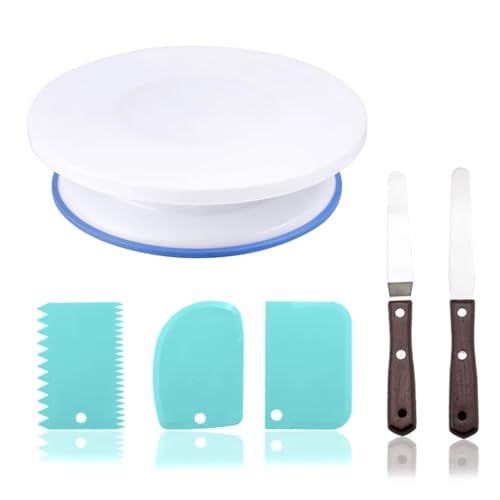 6-Piece Rotating Cake Turntable Decorating Set for Pastry Baking in the Kitchen (Premium White Edition)