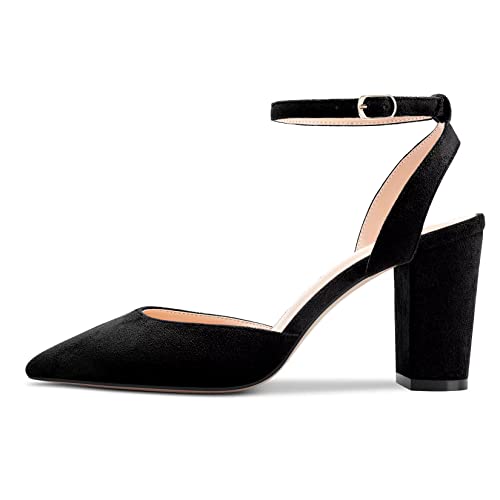 Castamere Women Chunky Block High Heel Pointed Toe Pumps Ankle Strap Slingback Buckle Wedding Party Sexy Dress Shoes2