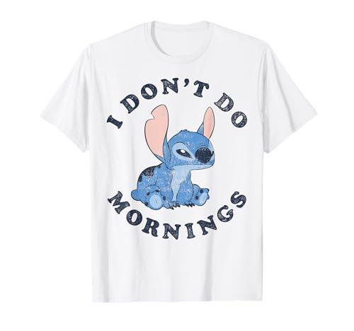 T-shirt Stitch Disney I Don't Do Mornings en coton gris pour nuit et loisirs