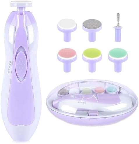Baby Nail Trimmer Electric, 6 in 1 Baby Nail File Clippers Infant Grooming Kit Manicure Set for Toddler or Adults, Purple