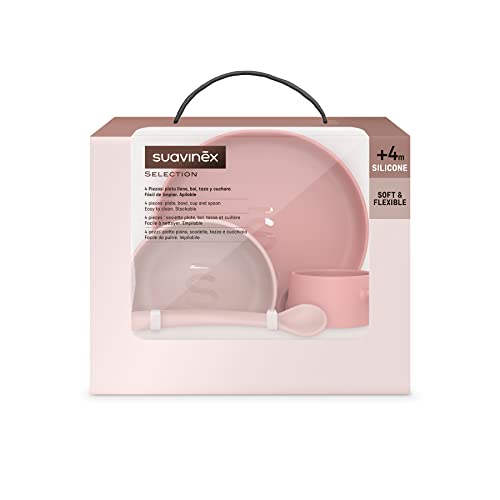 Suavinex Color Essence Set Svezzamento Silicone Piatto+Scodella+Tazza+Cucchiaio Rosa - 2